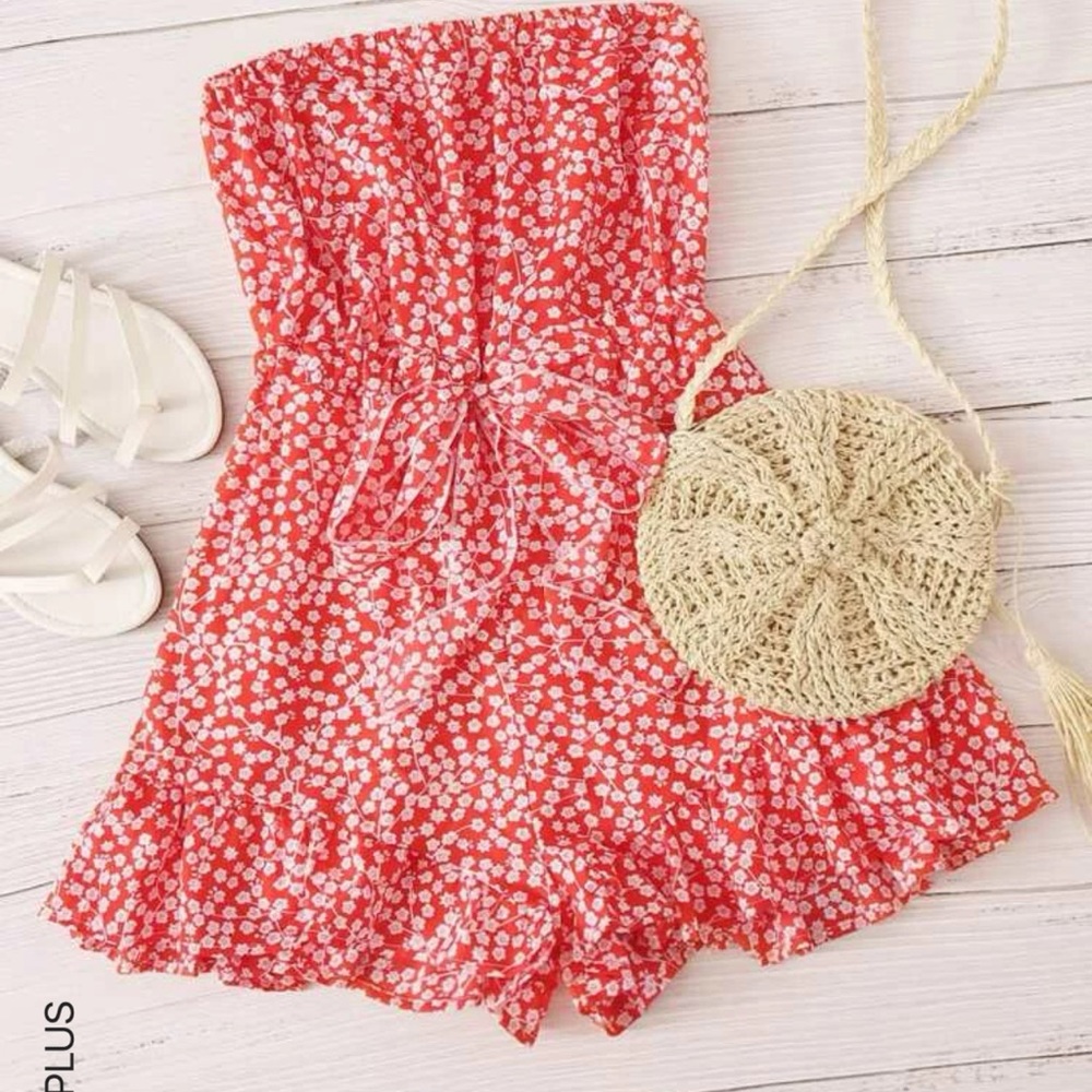 SHEIN Plus Ditsy Babydoll Floral Tie Front Tube Romper 3x 3XL 18 20